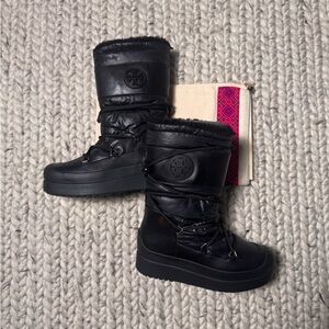 Tory Burch Black Quilted Shearling-Trim Snow Boots